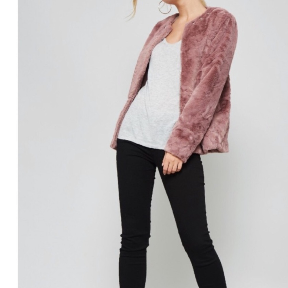 New Promesa mauve faux fur studded jacket - Picture 6 of 8